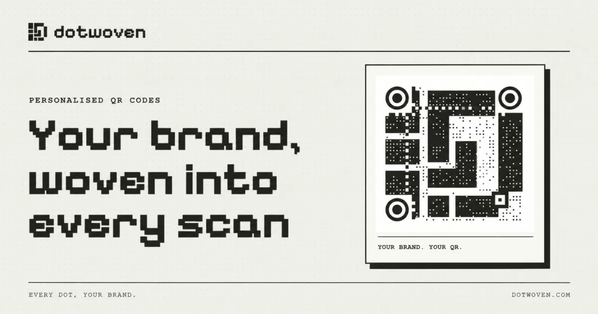 A custom QR code with a company logo woven into its dot pattern, shown in rounded styling