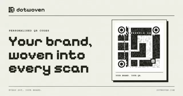 A custom QR code with a company logo woven into its dot pattern, shown in rounded styling