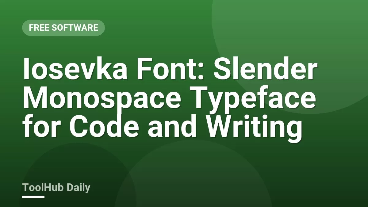 Sample of the Iosevka monospace typeface showing code with programming ligatures on a dark editor screen