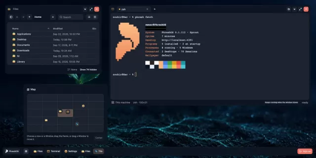 Screen view of a browser-based desktop interface running self-hosted web applications