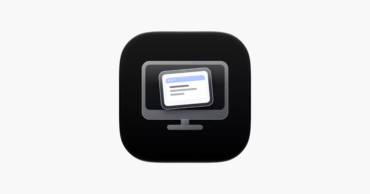 Illustration of a foldable iPhone showing a Mac desktop on its inner display, representing the Sill Mac streaming app