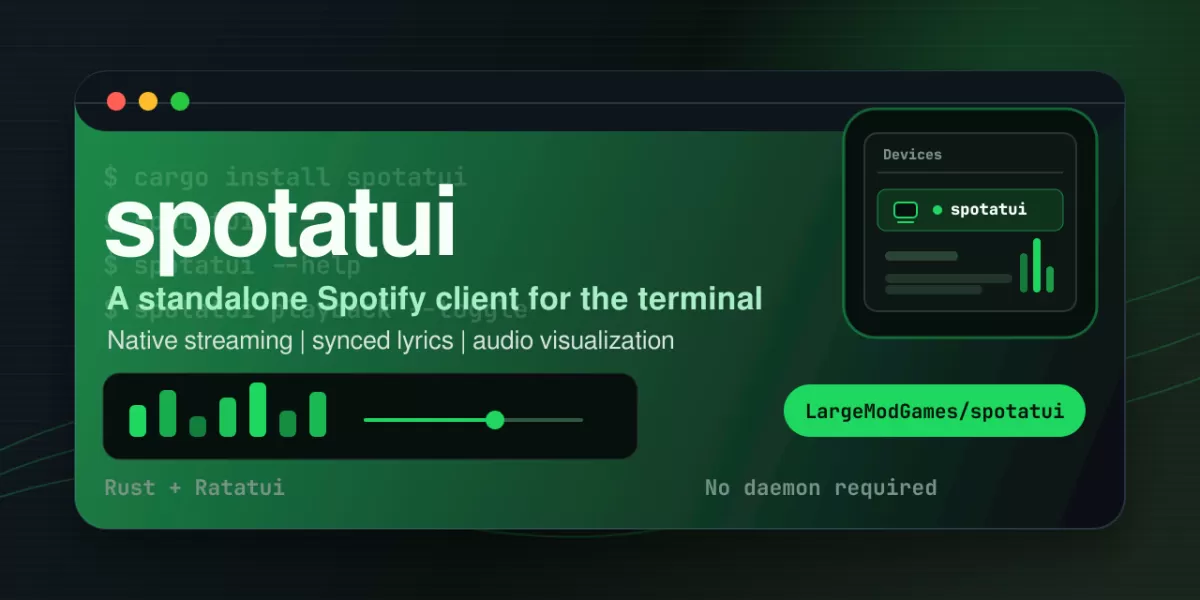 Terminal window showing the spotatui music player interface with a track list and playback controls