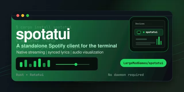 Terminal window showing the spotatui music player interface with a track list and playback controls