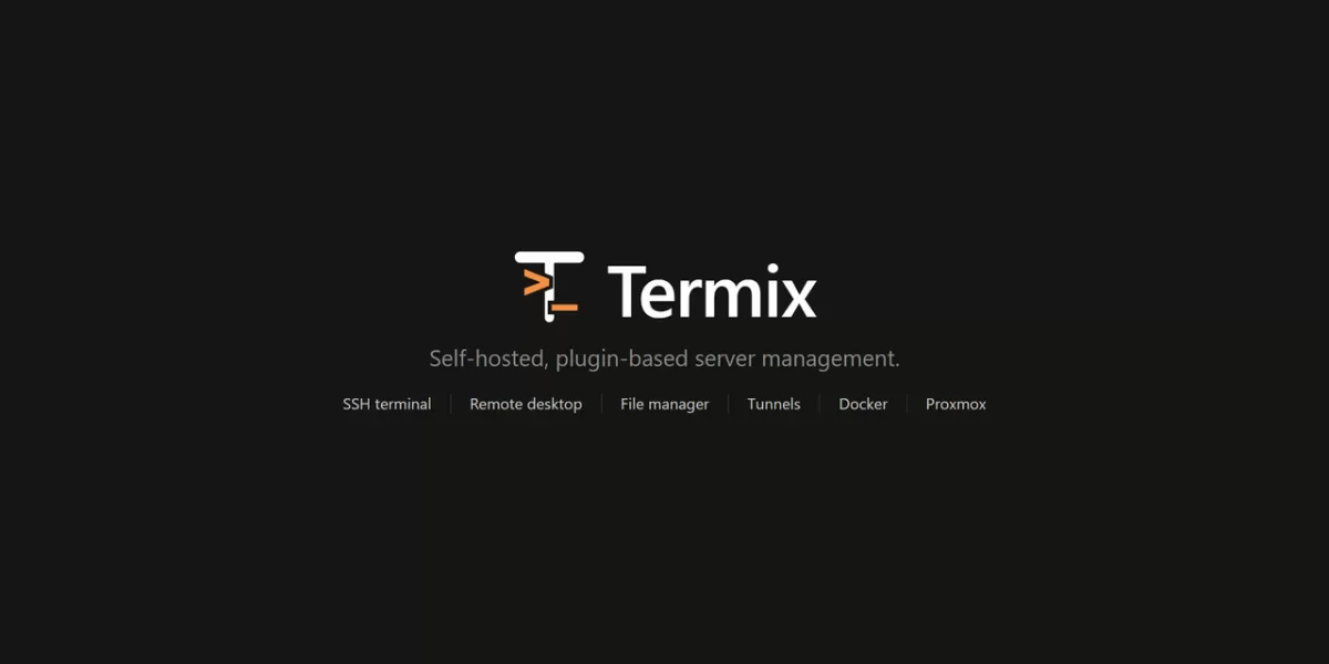 Illustration of a self-hosted server management interface with terminal and dashboard panels