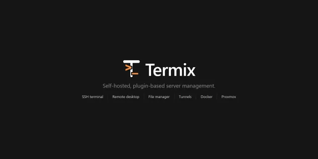 Illustration of a self-hosted server management interface with terminal and dashboard panels